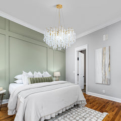 Chandelier, 11-Light Branch Design with Clear Crystal Raindrops in Gold