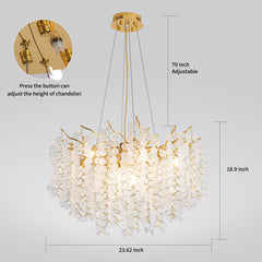 Chandelier, 11-Light Branch Design with Clear Crystal Raindrops in Gold