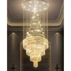 Chandelier, 12 LED Lights, Clear Crystal in Silver Stainless Steel