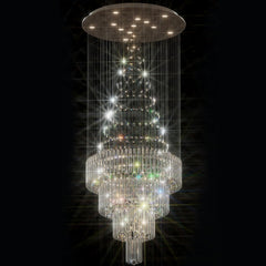 Chandelier, 12 LED Lights, Clear Crystal in Silver Stainless Steel