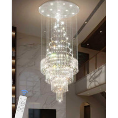 Chandelier, 12 LED Lights, Clear Crystal in Silver Stainless Steel