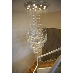 Chandelier, 12 LED Lights, Clear Crystal in Silver Stainless Steel