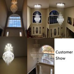 Chandelier, 12 LED Lights, Clear Crystal in Silver Stainless Steel