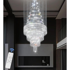 Chandelier, 12 LED Lights, Clear Crystal in Silver Stainless Steel