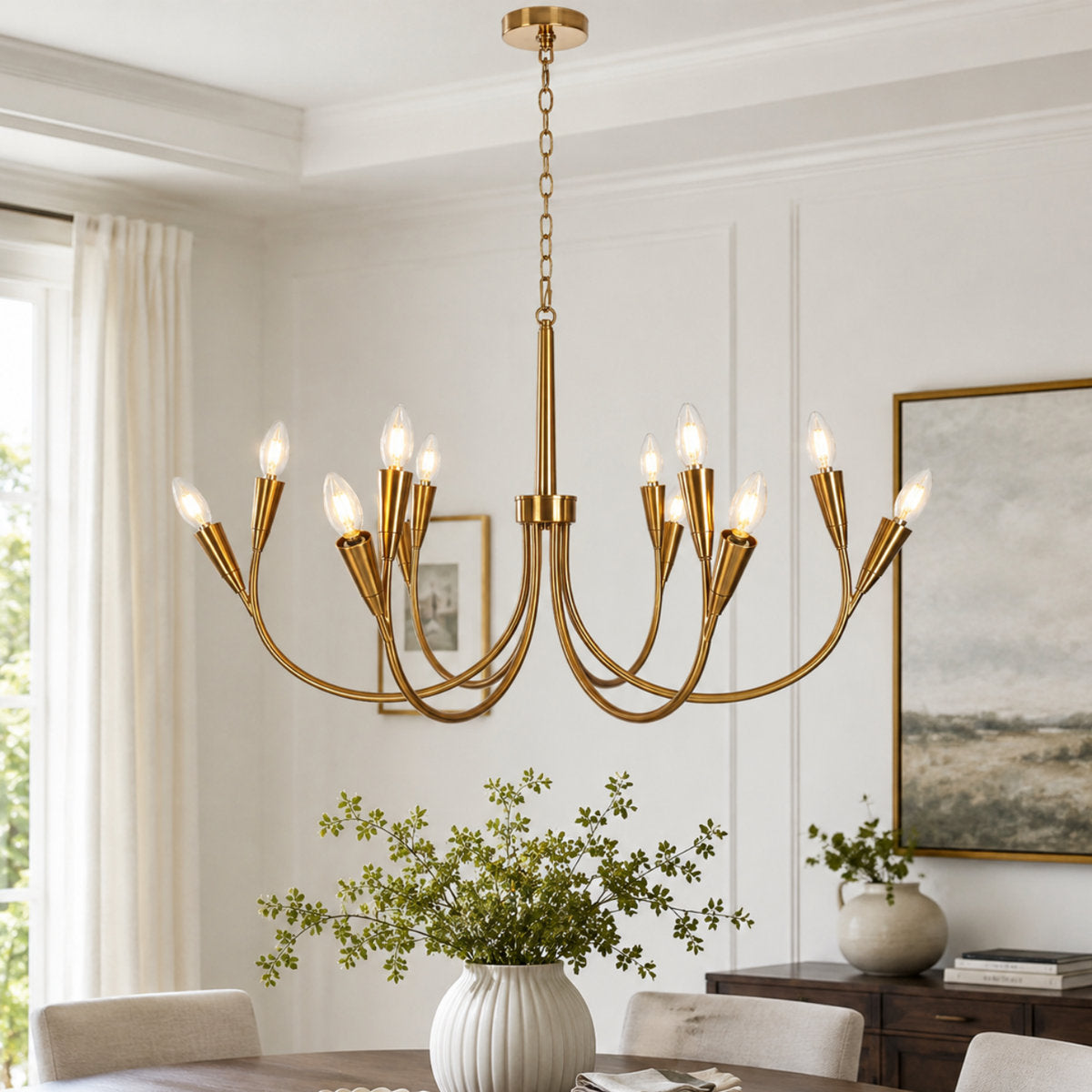 Chandelier, 12-Light Candle Style in Metal with Adjustable Chain
