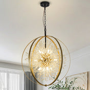 Chandelier, 12-Light, Gold Metal Frame with Clear Crystal Beads