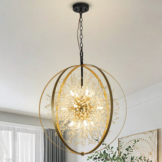 Chandelier, 12-Light, Gold Metal Frame with Clear Crystal Beads