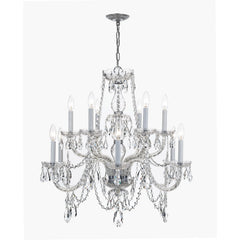 Chandelier, 12-Light Tiered Fixture with Crystal Swags in Chrome