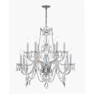 Chandelier, 12-Light Tiered Fixture with Crystal Swags in Chrome