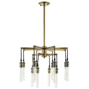 Chandelier, 12-Light Two-Tier Antique Brass Metal with Black Rope Cords