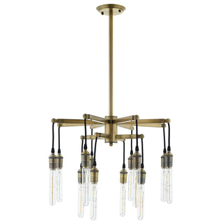 Chandelier, 12-Light Two-Tier Antique Brass Metal with Black Rope Cords
