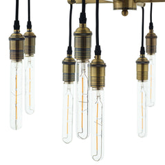 Chandelier, 12-Light Two-Tier Antique Brass Metal with Black Rope Cords