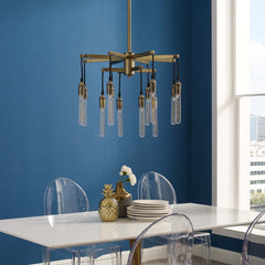 Chandelier, 12-Light Two-Tier Antique Brass Metal with Black Rope Cords
