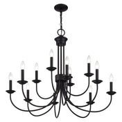Chandelier, 12-Light Two-Tier, Black Metal with Chain Downrod