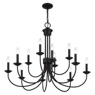 Chandelier, 12-Light Two-Tier, Black Metal with Chain Downrod