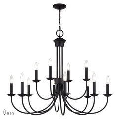 Chandelier, 12-Light Two-Tier, Black Metal with Chain Downrod