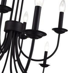 Chandelier, 12-Light Two-Tier, Black Metal with Chain Downrod