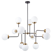 Chandelier, 12-Light with White Glass Shades in Gold Finish