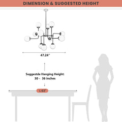 Chandelier, 12-Light with White Glass Shades in Gold Finish
