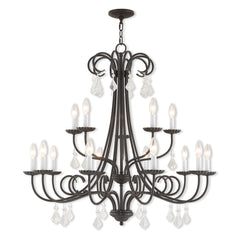 Chandelier, 15-Light Two-Tier Steel with Crystal Beads in English Bronze