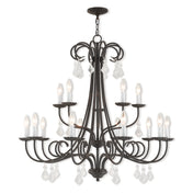 Chandelier, 15-Light Two-Tier Steel with Crystal Beads in English Bronze