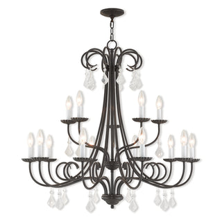 Chandelier, 15-Light Two-Tier Steel with Crystal Beads in English Bronze