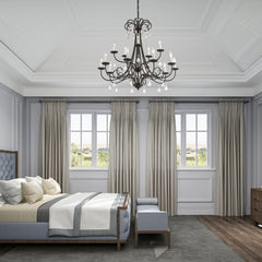 Chandelier, 15-Light Two-Tier Steel with Crystal Beads in English Bronze