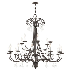 Chandelier, 15-Light Two-Tier Steel with Crystal Beads in English Bronze