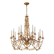 Chandelier, 15 Lights, Antiqued Gold Metal with Resin Swags