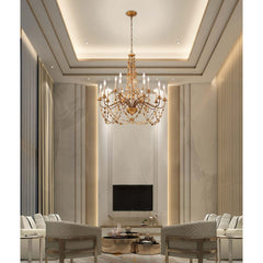 Chandelier, 15 Lights, Antiqued Gold Metal with Resin Swags