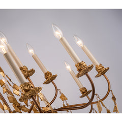 Chandelier, 15 Lights, Antiqued Gold Metal with Resin Swags