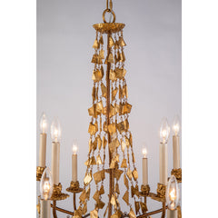 Chandelier, 15 Lights, Antiqued Gold Metal with Resin Swags