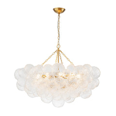 Chandelier, 15 Lights, Clear Water Glass Bubbles in Brushed Brass