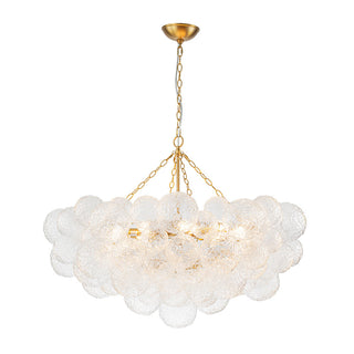 Chandelier, 15 Lights, Clear Water Glass Bubbles in Brushed Brass