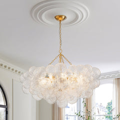 Chandelier, 15 Lights, Clear Water Glass Bubbles in Brushed Brass