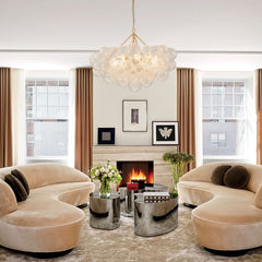 Chandelier, 15 Lights, Clear Water Glass Bubbles in Brushed Brass
