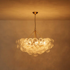 Chandelier, 15 Lights, Clear Water Glass Bubbles in Brushed Brass