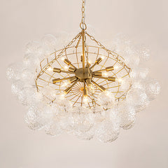 Chandelier, 15 Lights, Clear Water Glass Bubbles in Brushed Brass