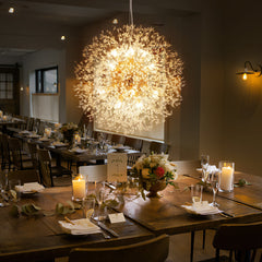 Chandelier, 16-Light Spherical Metal with Crystal Accents in Gold