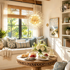 Chandelier, 16-Light Spherical Metal with Crystal Accents in Gold