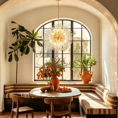 Chandelier, 16-Light Spherical Metal with Crystal Accents in Gold
