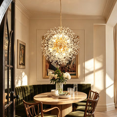 Chandelier, 16-Light Spherical Metal with Crystal Accents in Gold