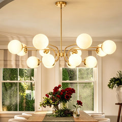 Chandelier, 16-Light Two-Tier, Opal White Glass Shades in Gold Finish