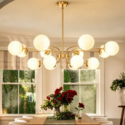 Chandelier, 16-Light Two-Tier, Opal White Glass Shades in Gold Finish