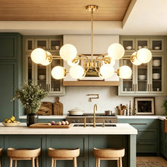Chandelier, 16-Light Two-Tier, Opal White Glass Shades in Gold Finish