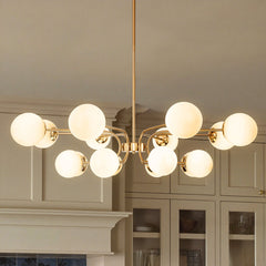 Chandelier, 16-Light Two-Tier, Opal White Glass Shades in Gold Finish