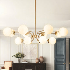 Chandelier, 16-Light Two-Tier, Opal White Glass Shades in Gold Finish