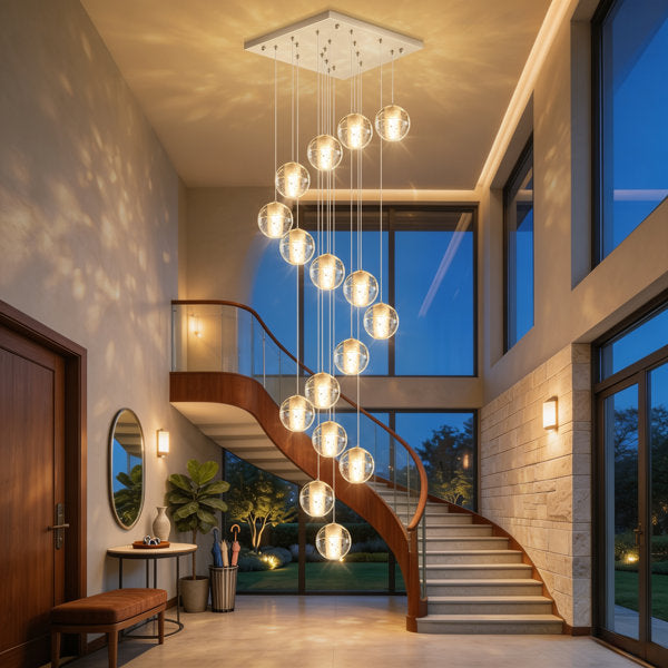 Chandelier, 16 Lights, Crystal and Stainless Steel in Silver