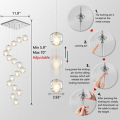 Chandelier, 16 Lights, Crystal and Stainless Steel in Silver