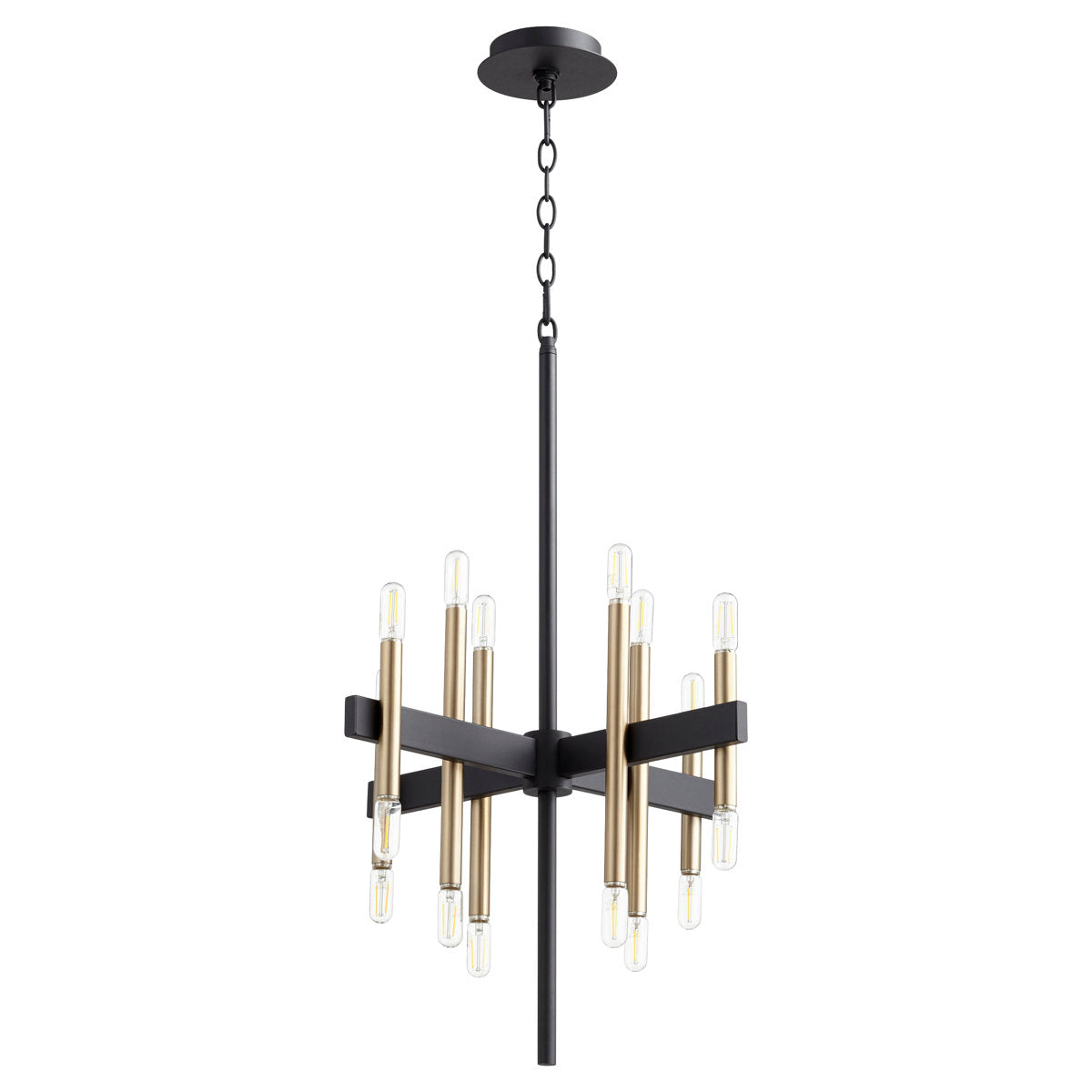 Chandelier, 16 Lights, Steel with Black and Antique Brass Finish